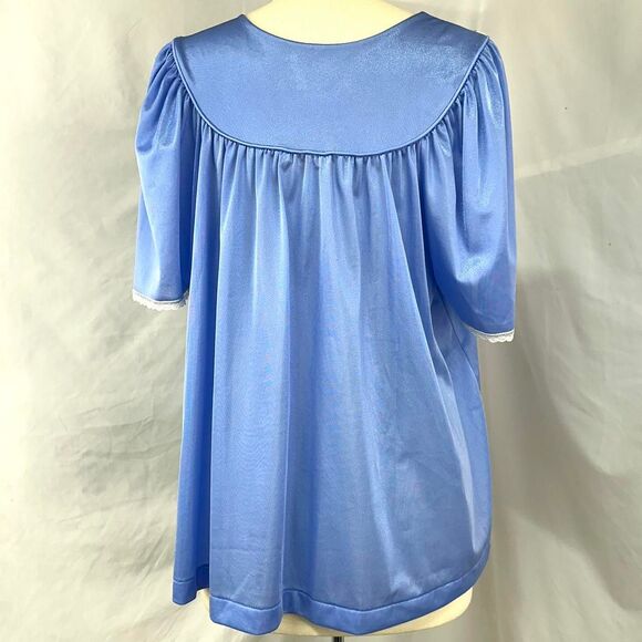 SANS SOUCI VTG 70s Blue White Lace Sleepwear Pajama Top Womens L Coquette Button - Picture 6 of 6
